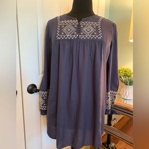 NWT!! Decorated Originals, Women’s Cross Stitch Embroidery Tunic, Denim Blue, XL